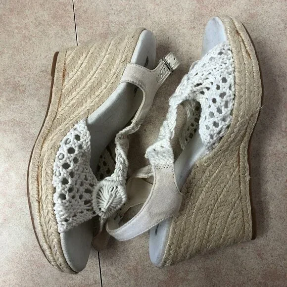 NWOB SoftMoc Emmy White Crochet Espadrilles Wedge Sandals Size 8 - Picture 6 of 13